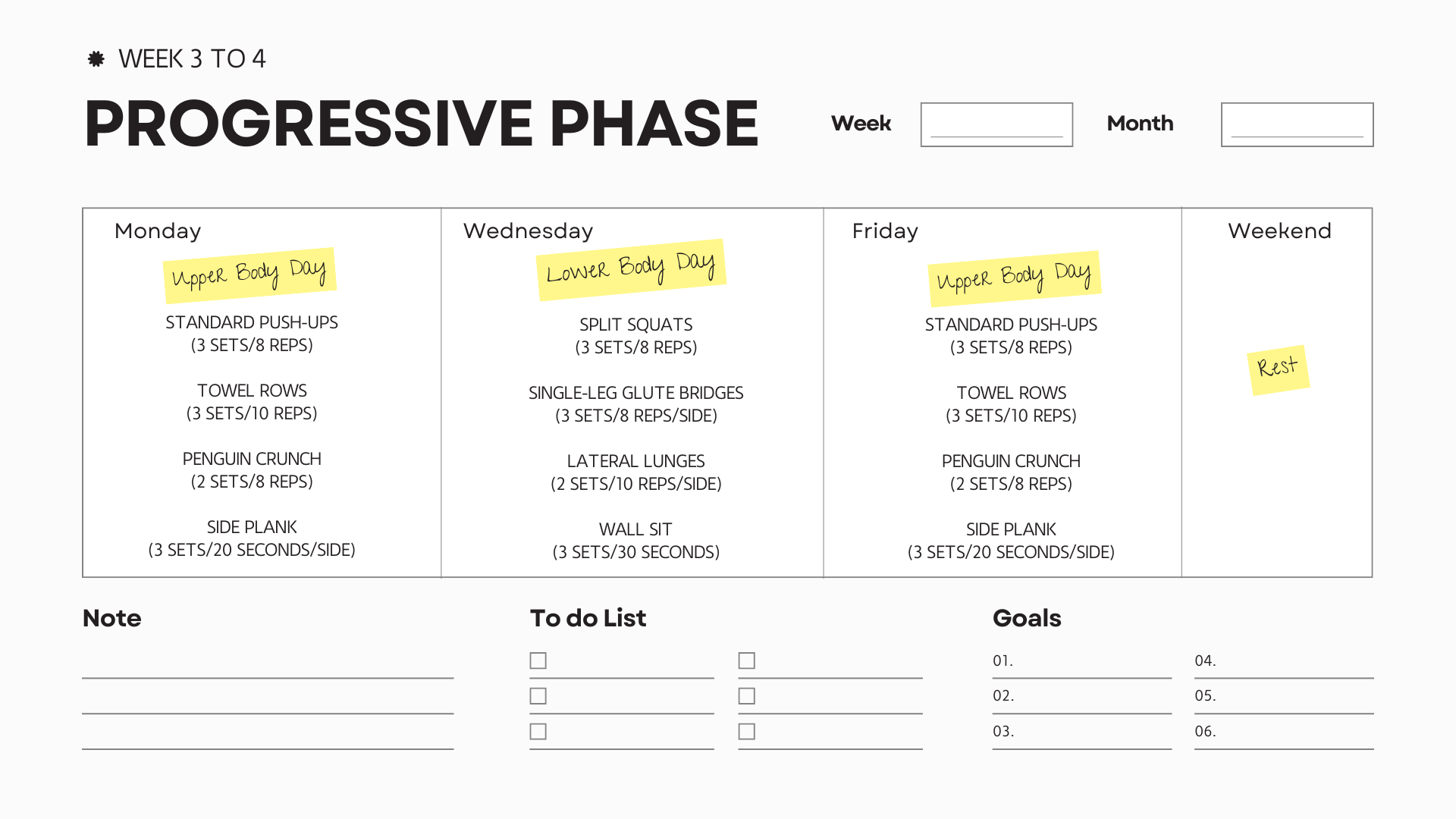 Eufit - Weekly Planner - Strength Building for Beginners