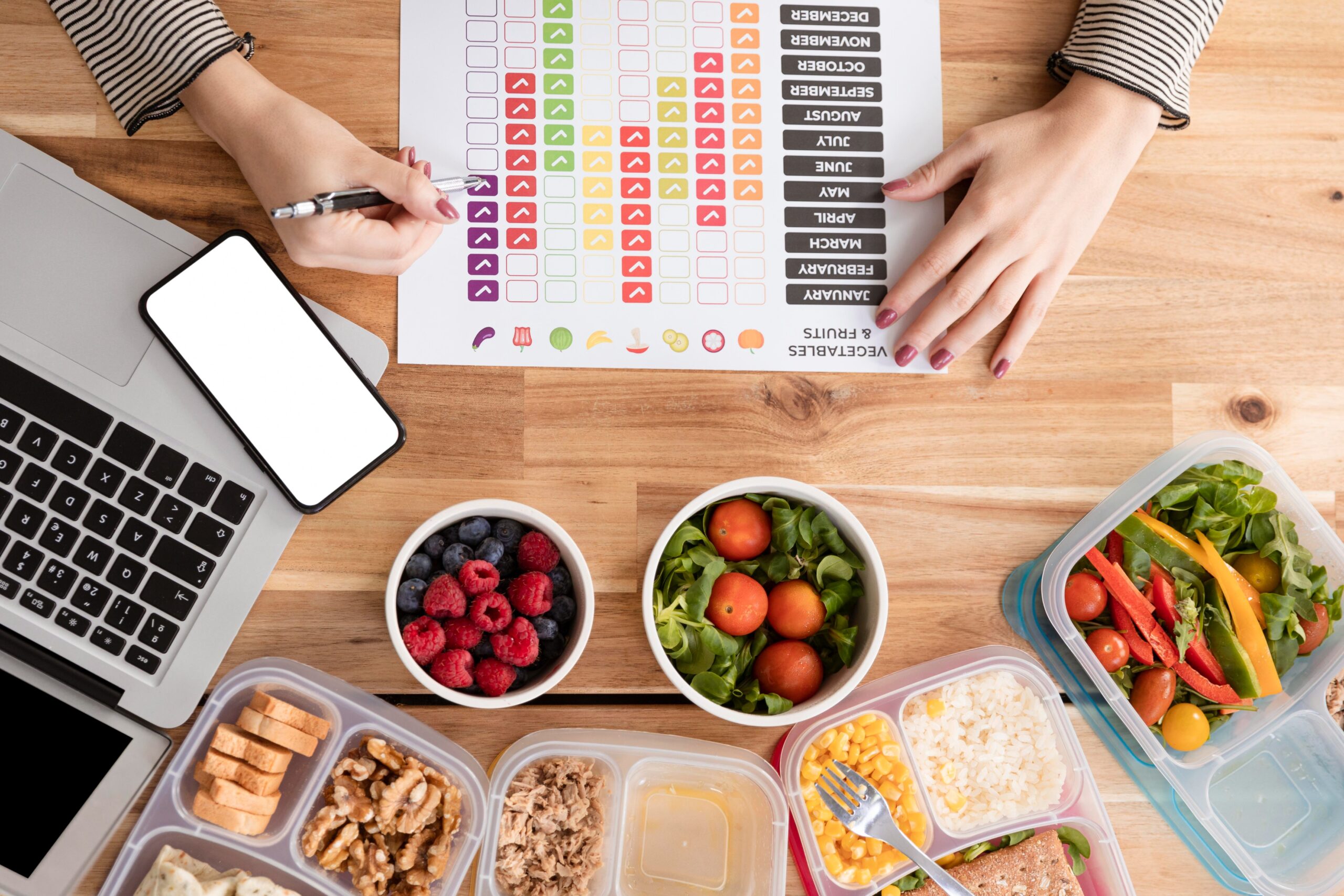 calorie deficit for beginners - guide overlay of table and food